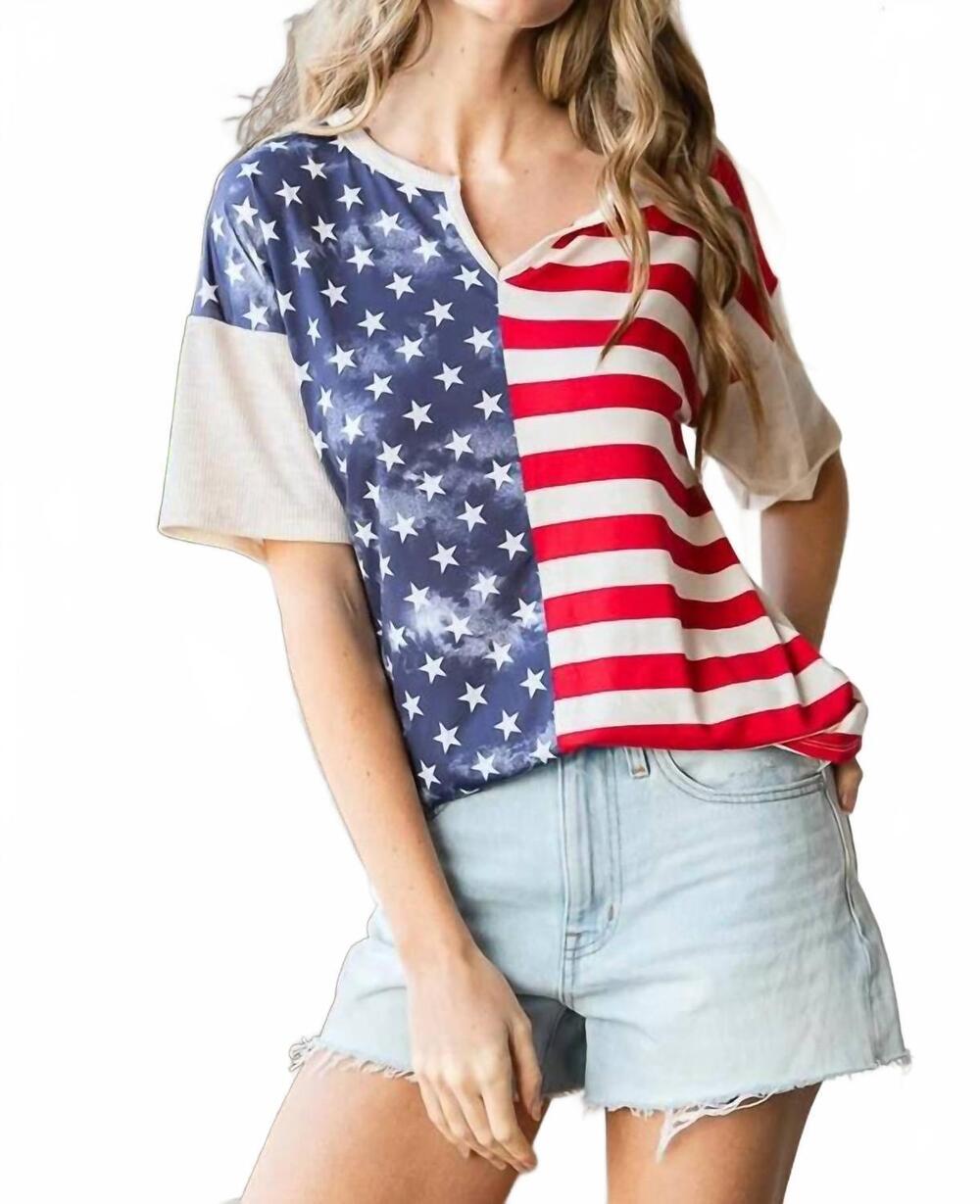 NEW HEIMISH USA women's solid and flag theme top in oatmeal